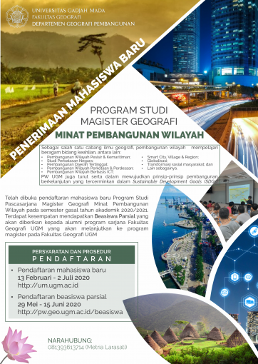 Penerimaan Mahasiswa S2 Geografi Minat PW